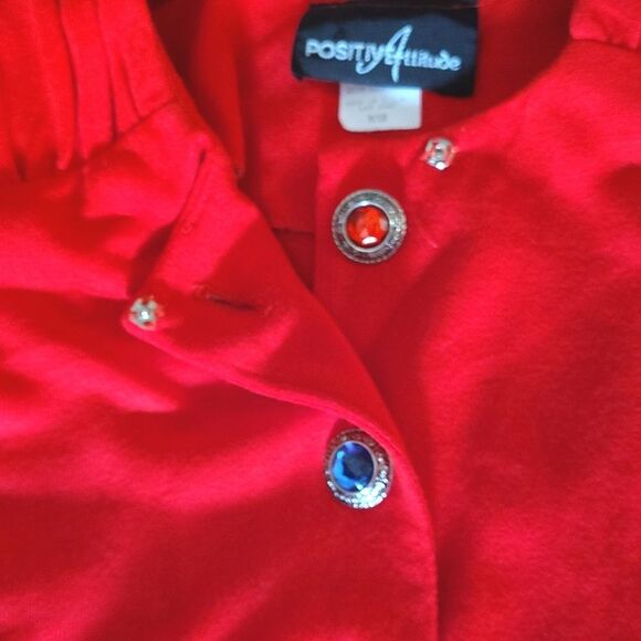 VTG 80s Red Colorful Jeweled Button Top Midi Party Dress 9/ 10 *Fits like Med - Picture 7 of 13
